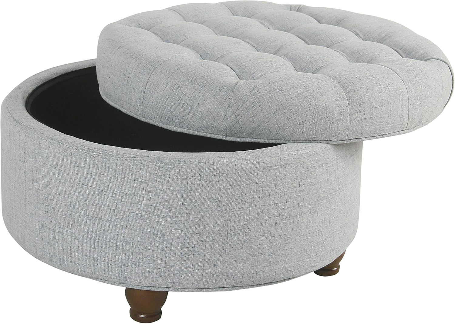 Stylish Light Blue Button Tufted Round Storage Ottoman for Living Room & Bedroom