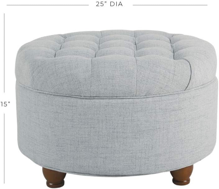 Stylish Light Blue Button Tufted Round Storage Ottoman for Living Room & Bedroom
