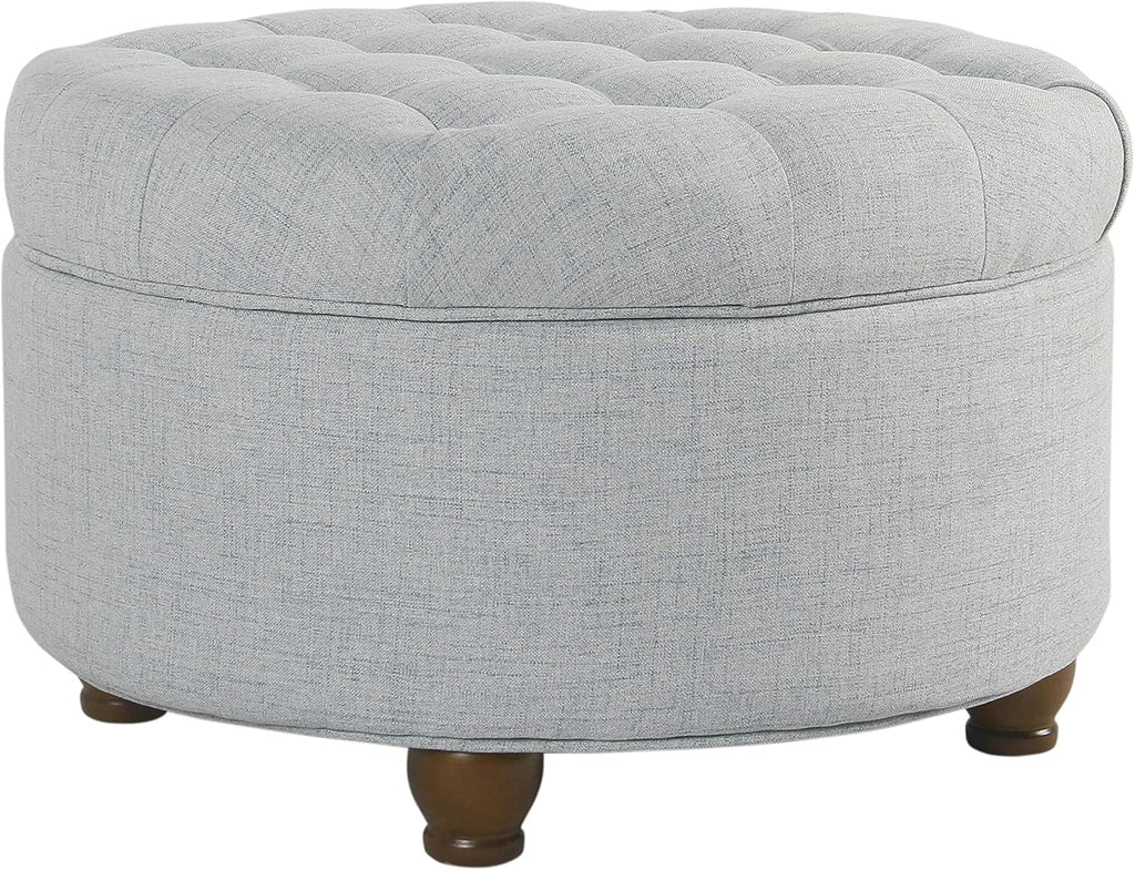 Stylish Light Blue Button Tufted Round Storage Ottoman for Living Room & Bedroom