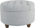 Stylish Light Blue Button Tufted Round Storage Ottoman for Living Room & Bedroom