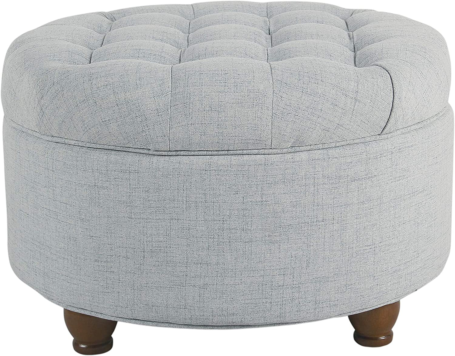 Stylish Light Blue Button Tufted Round Storage Ottoman for Living Room & Bedroom